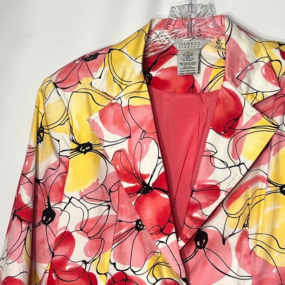 George Stretch Floral Blazer Jacket Pink Yellow Spring Career One Button Size 10 - Picture 3 of 7